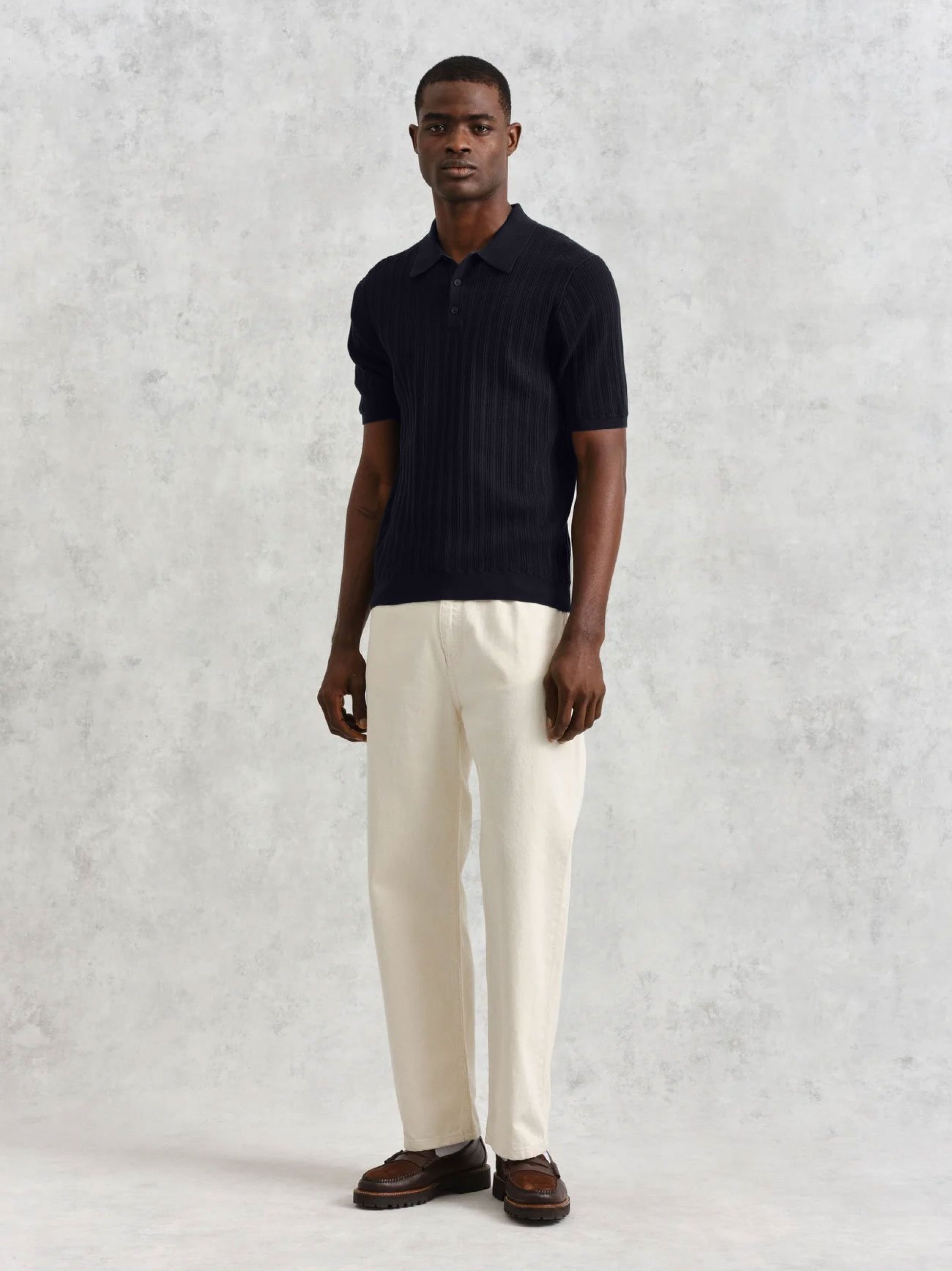 Wax London Mini Geo Naples Short Sleeve Polo - Natural