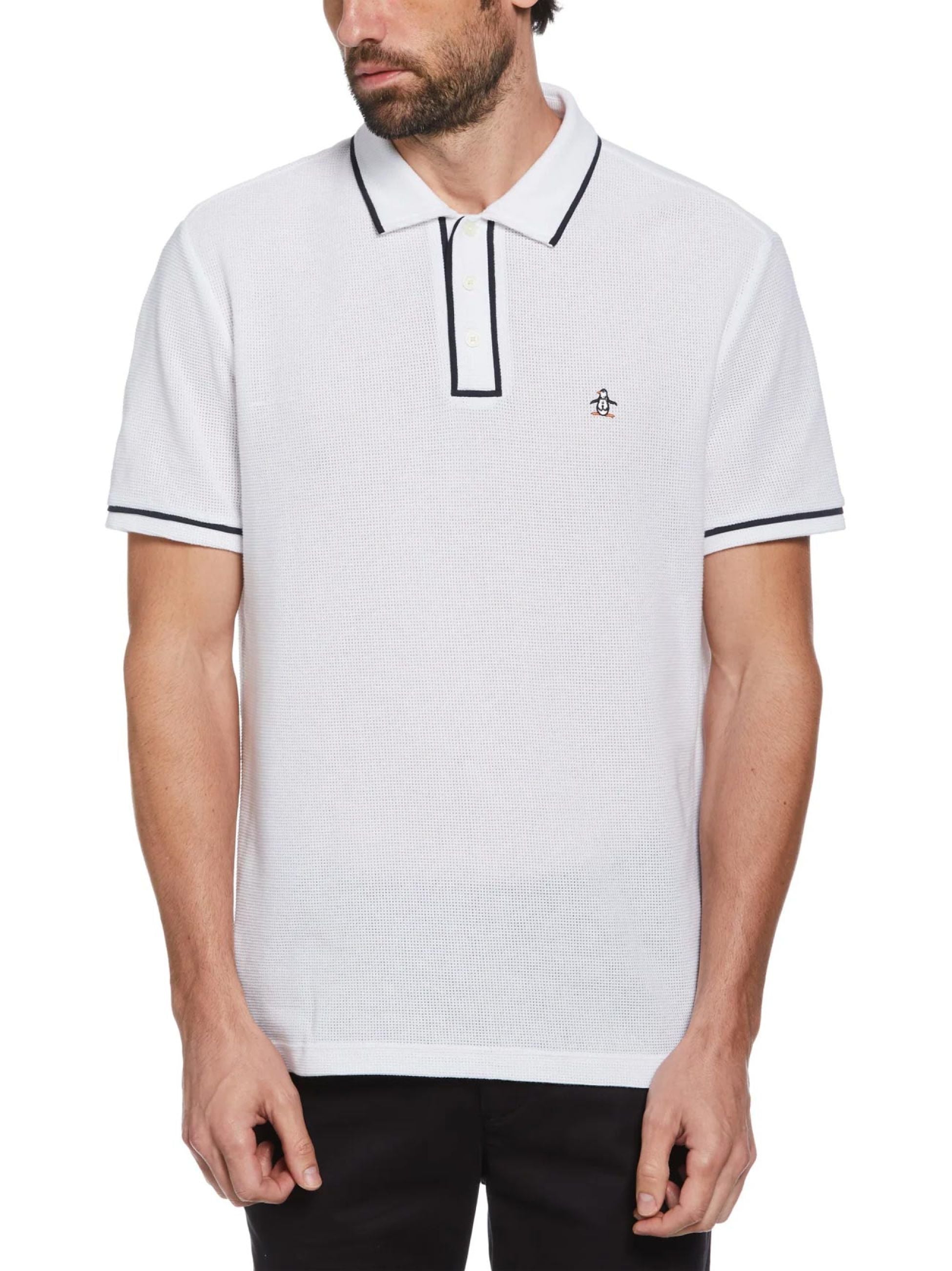 Original Penguin Mens Bright White Organic Cotton Earl Mesh Polo