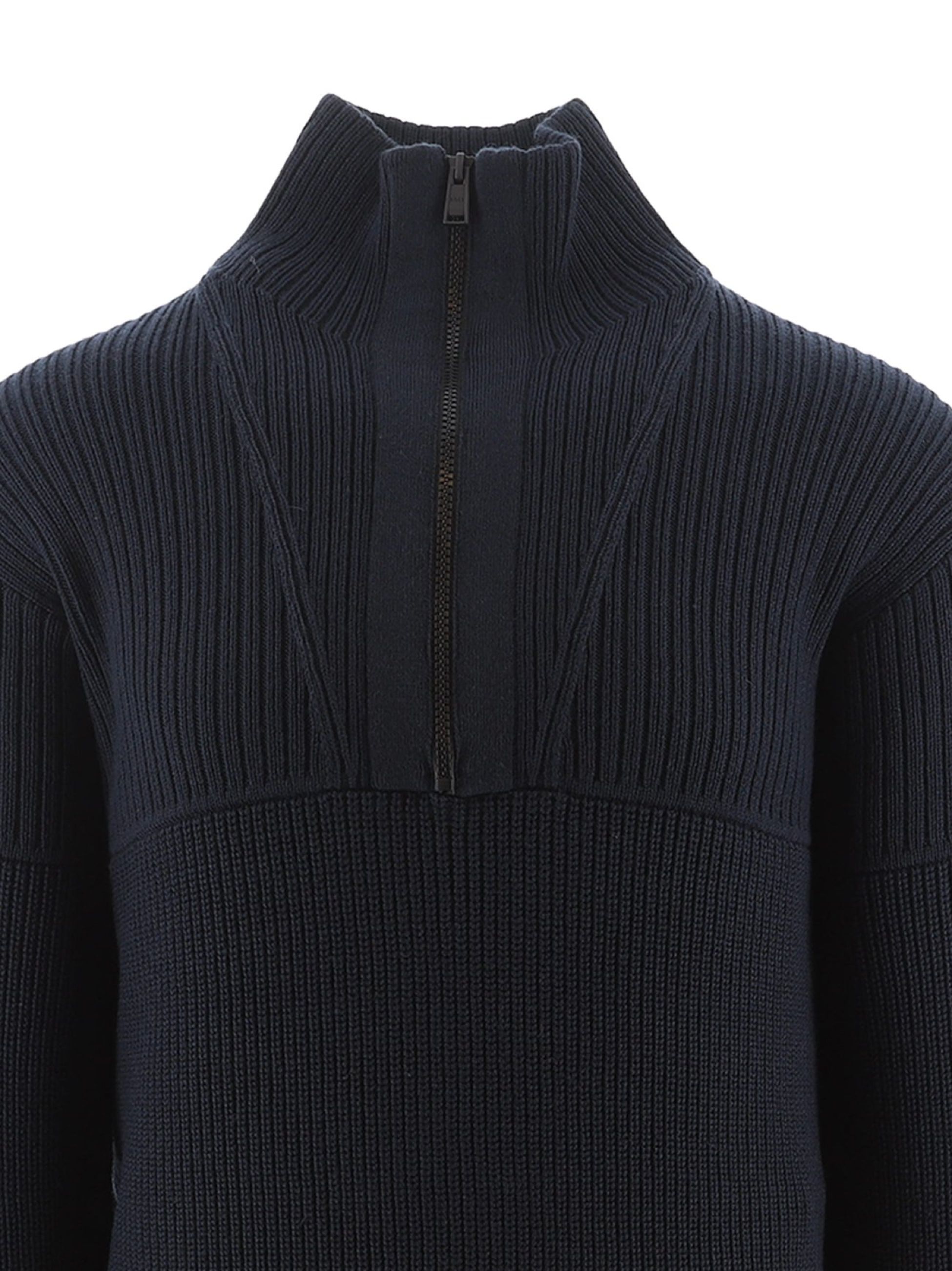 BOSS Dark Blue Atondo Zip Neck Knitted Sweatshirt | Designerwear | Pay ...