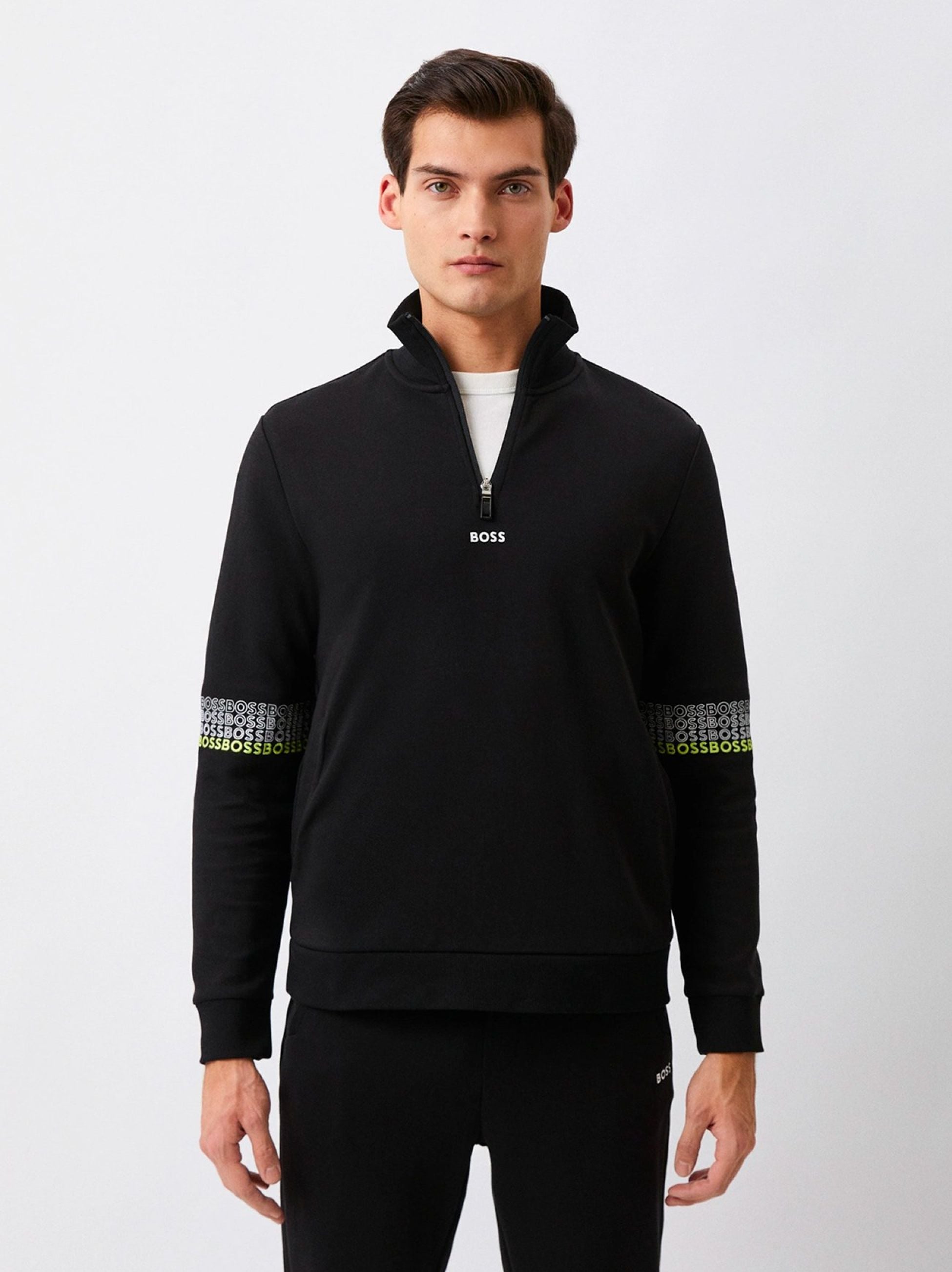 BOSS Black Sweat 1 Quarter Zip Logo Sweatshirt | Designerwear