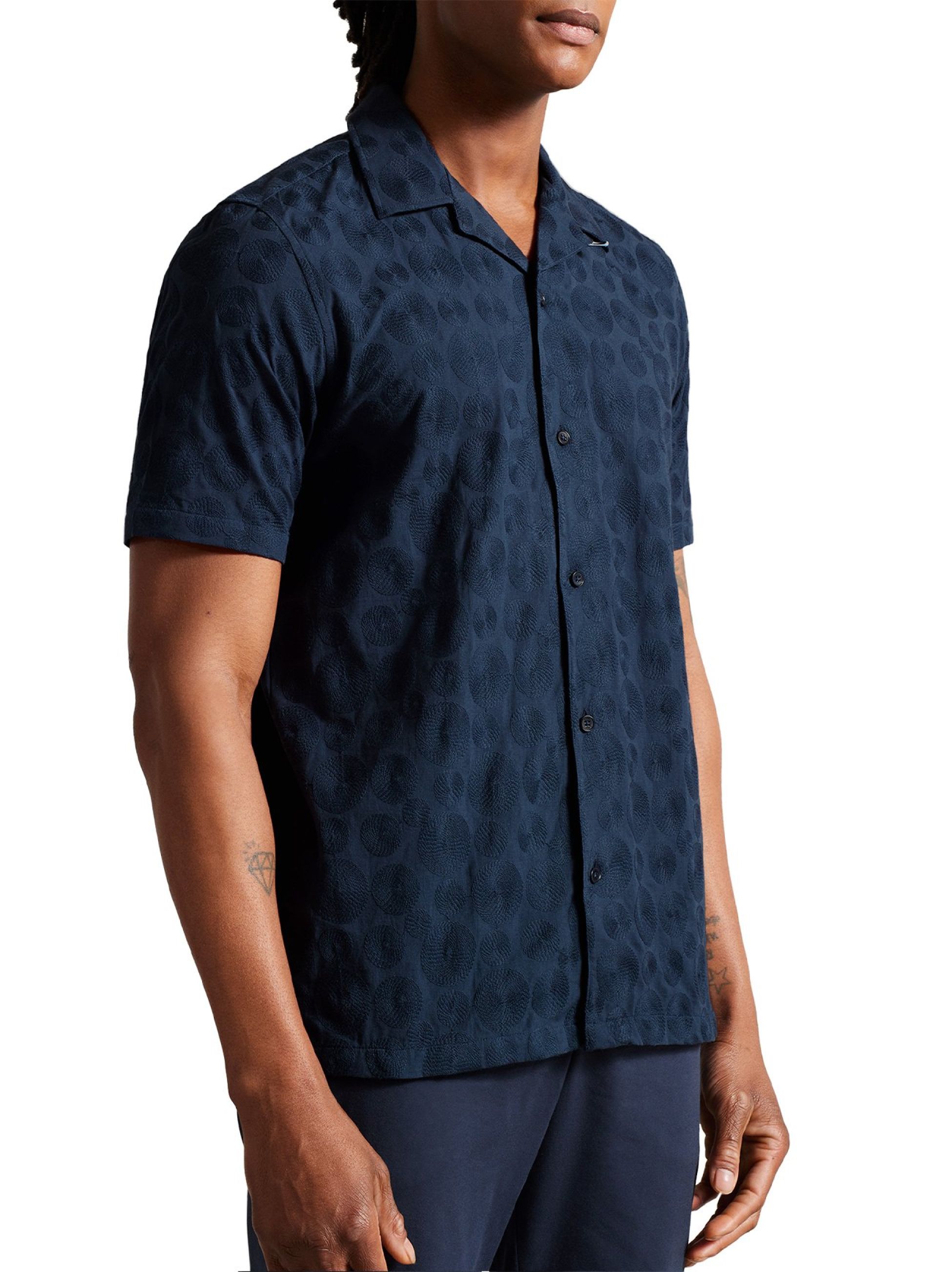 Ted Baker Mens Navy Short Sleeve Embroidered Shirt | Designerwear