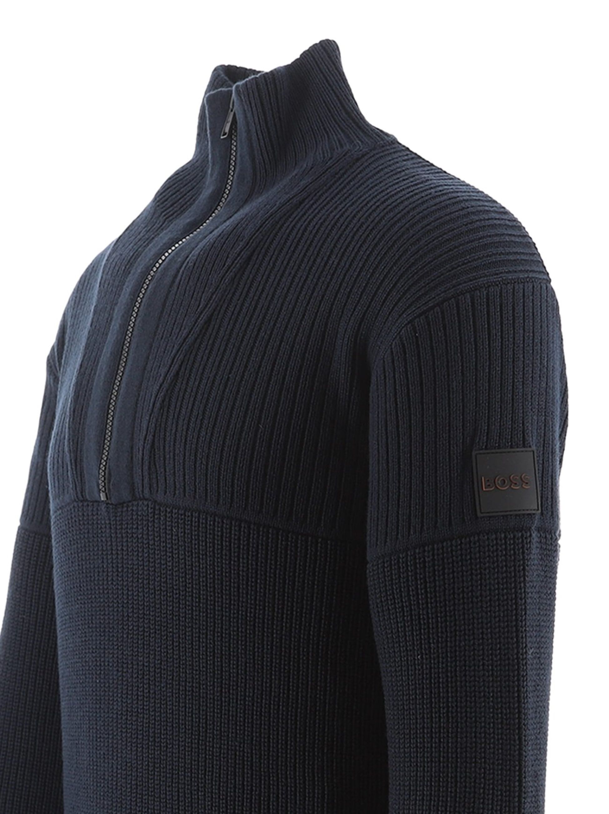 BOSS Dark Blue Atondo Zip Neck Knitted Sweatshirt | Designerwear | Pay ...