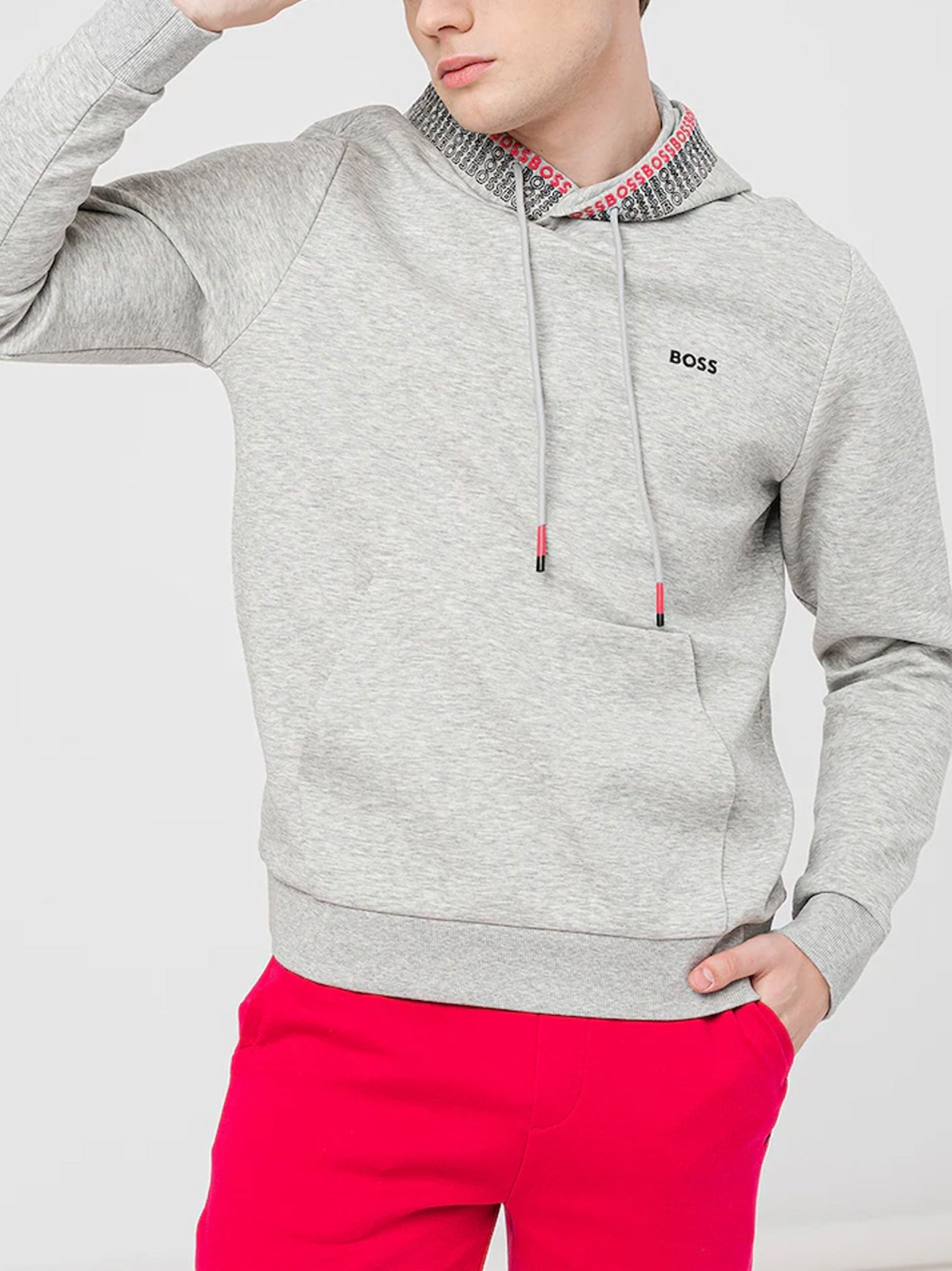 BOSS Light Pastel Grey Soody Two-Tone Drawcord Hoodie